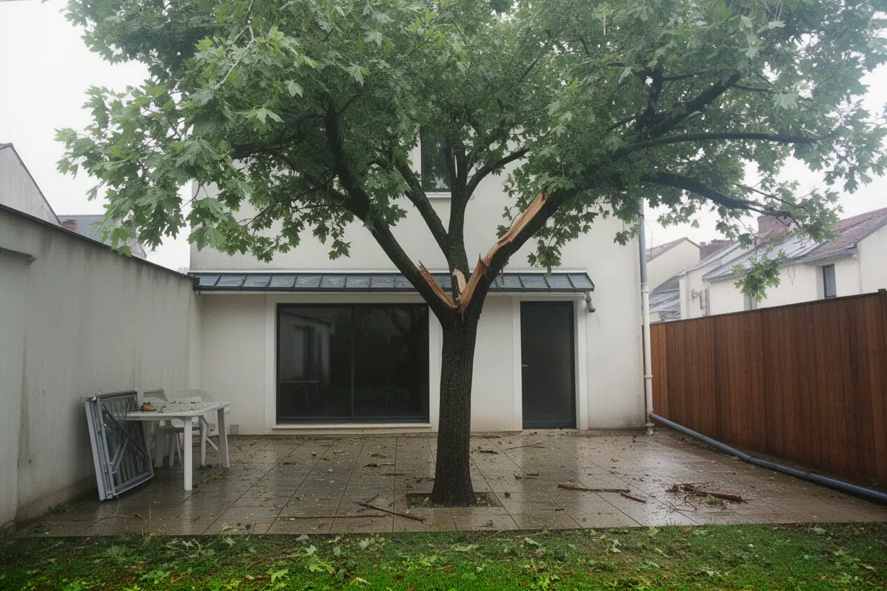 Branche fendue menaçant une terrasse à Limoges