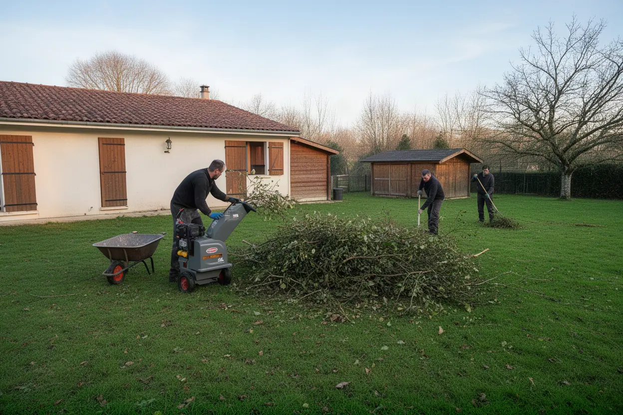 Broyage de branches après un élagage réalisé à Isle