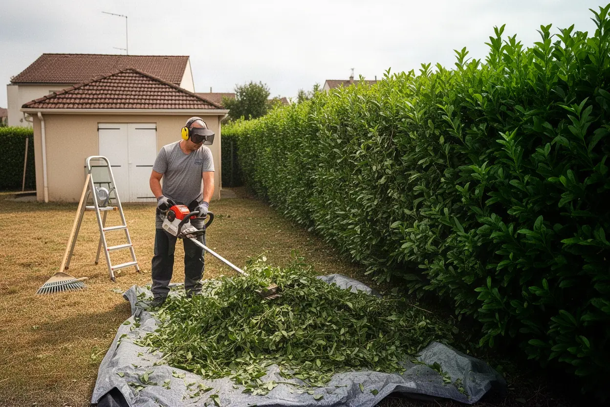 Taille régulière d'une haie de jardin à Isle